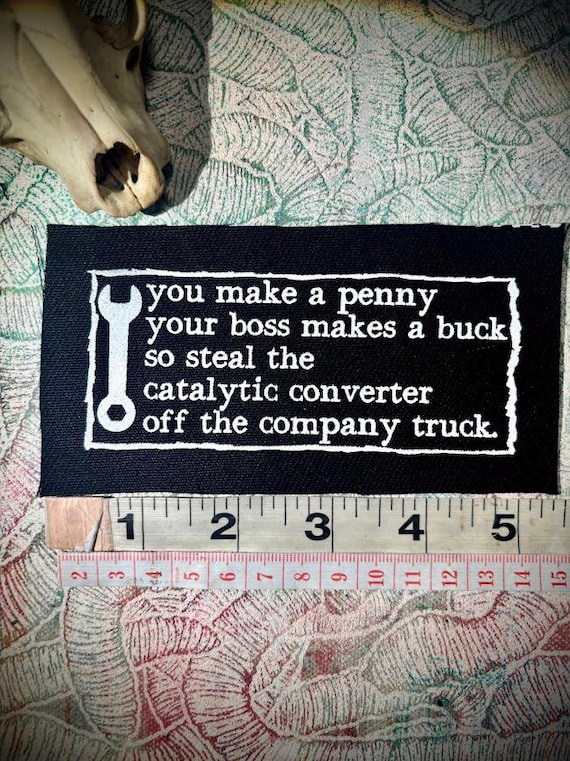 anti-work, anti-grind, anti-capitalist poem sew on punk patch
