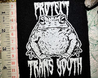 Protect trans youth sew on punk patch with chonky toad