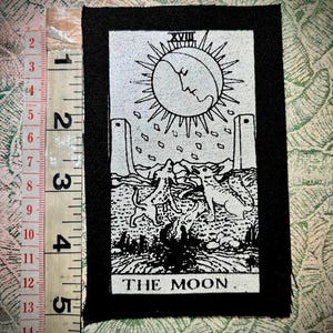 The Moon tarot card, major arcana goth punk patch.