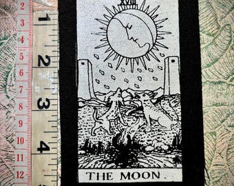 The Moon tarot card, major arcana goth punk patch.