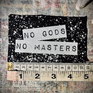 No gods, no masters sew on crusty punk patch. for battle jackets, overalls, horror goth backpacks