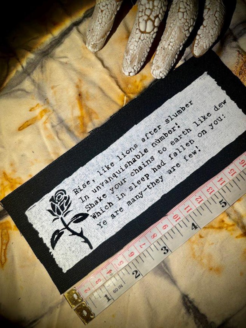 Het masker van anarchie gedicht punk patch herrijst als leeuwen na slaap black w/white ink
