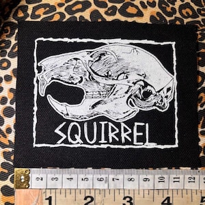 Squirrel skull urban wildlife sew on punk patch