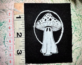 tiny mushroom ghost | punk patch | cottage core |  cloth | horror fungi | mini |