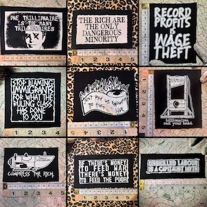 Eat the rich and class solidarity themed punk patches