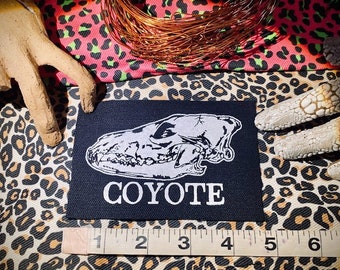 Coyote Skull sew on patch, for punk battle vests, crusty punk pants, horror goth backpacks