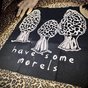Have some Morels. large back patch featuring morel mushrooms. hand made, silk screened for foraging crust punks, cottagecore goth