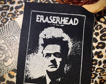 Eraserhead, David Lynch cose el parche. para chalecos de batalla punk espeluznantes, pantalones oscuros y crujientes, mochilas góticas de terror. película independiente clásica