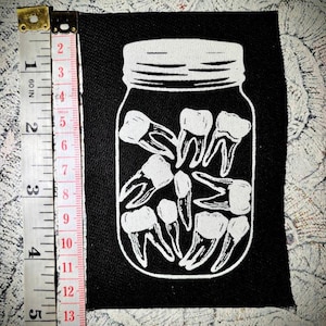A jar of teeth | punk patch | loose teef | spare toof | dental tools | gift for a dentist | occult | crust punk | horror goth