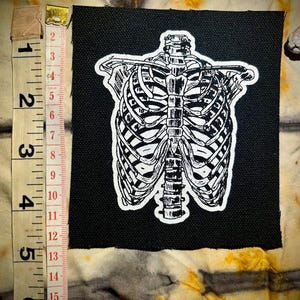 human rib cage sew on punk patch