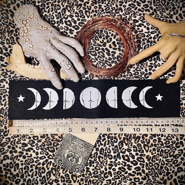 Full moon phases sew on patch, but, it's got a butt! for cheeky punk battle vests, crusty punk jackets, witchy horror goth backpacks