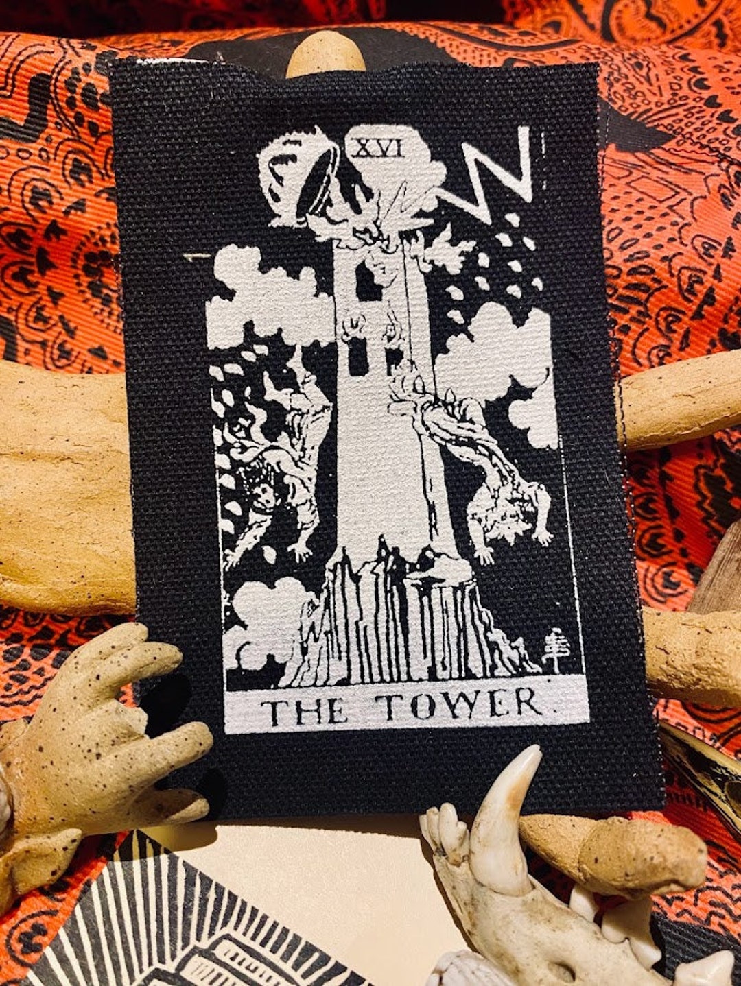 Buy The Tower Tarot Card Sew on Patch. for Occult Punk Battle Vests ...