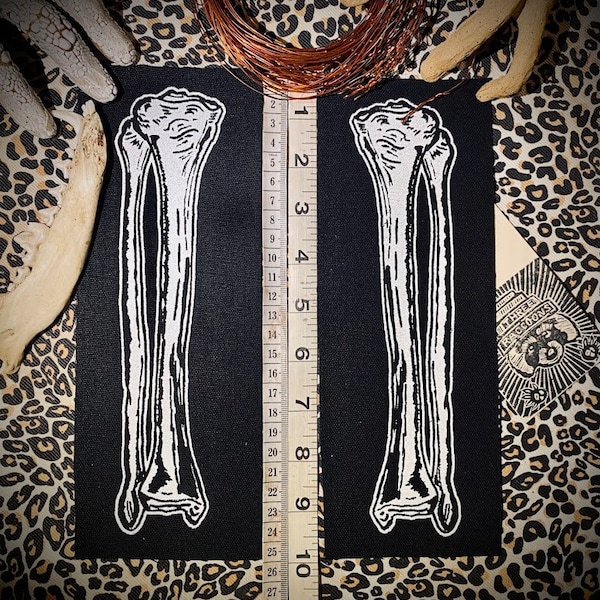 Tibia-Fibula Tibula Bone patch. large silk screened patch for anatomy obsessed punk pants, crusty battle jackets, horror goth backpacks!