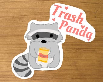 Funny Trash Panda Sticker | Cute Raccoon Vinyl Decal | Waterproof Aesthetic Sticker for Laptops, Water Bottles Journals | Kawaii Animals