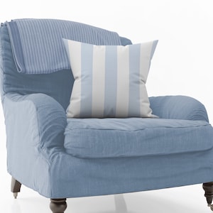 Broadbeach Stripe Sky Blue Cushion Cover, Coastal Stripe Throw Pillow Cover, Beach House Coastal Nautical Decor