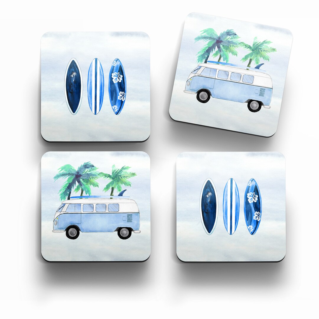 Surfing Corkwood Drink Coasters, Set of 4 Surfboards Coasters, Gone ...