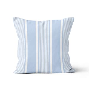 Deckchair Stripe Throw Pillow Cover Sky Blue, Coastal Blue Striped Beach House Cushion, Lake House Decor Blue Stripes