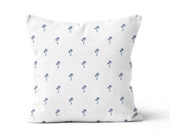 Palm Trees Navy On White Coastal Cushion / Throw Pillow Cover