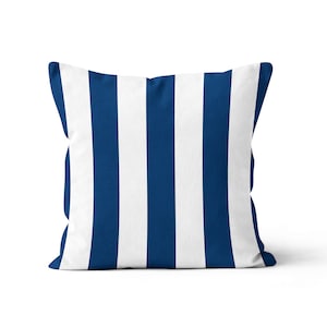 Broadbeach Stripe Cushion Cover Navy Blue, Beach House Coastal Striped Throw Pillow Cover,  Lake House Decor Navy Stripes