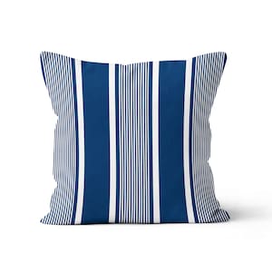 Deckchair Stripe Throw Pillow Cover Navy Blue, Beach House Coastal Navy Striped Cushion, Lake House Decor Navy Blue Stripes