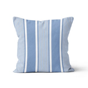 Deckchair Stripe Throw Pillow Cover Sea Blue, Coastal Beach House Blue Striped Cushion, Lake House Decor Blue Stripes