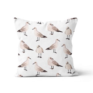 Seagull Beige Cushion Cover, Coastal Seagulls Throw Pillow Cover, Neutral Beach House Decor