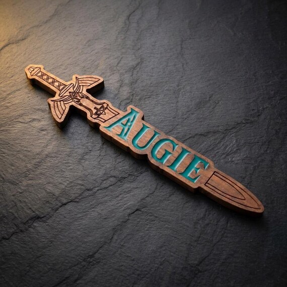 Fantasy Sword Name Sign: Personalized Gamer Gift, Wood Video Game Decor