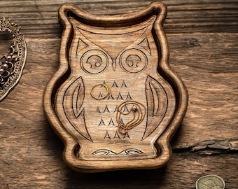 Owl Catch All Tray, valet tray, ring tray, 5th anniversary gift, hardwood tray, walnut, cherry, ash