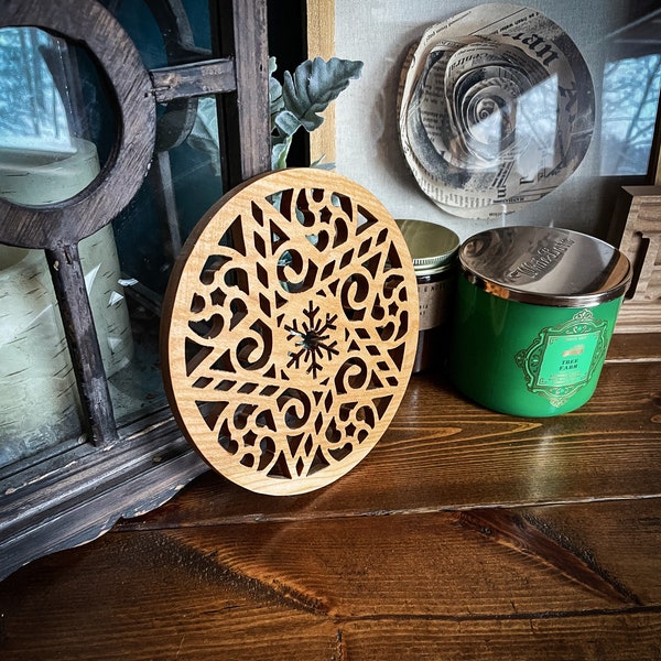 Wood Trivet, Hot Plate, Pot Holder, Candle Holder, Holiday Christmas, Star or Snowflake