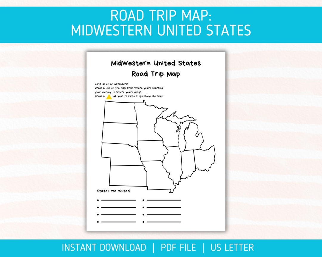 Midwest US Road Trip Map Printable Midwestern USA Travel Planner Il Gdn4 