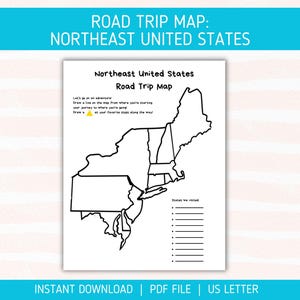 New England Road Trip Map Printable | Northeast USA Travel Planner | Instant Download