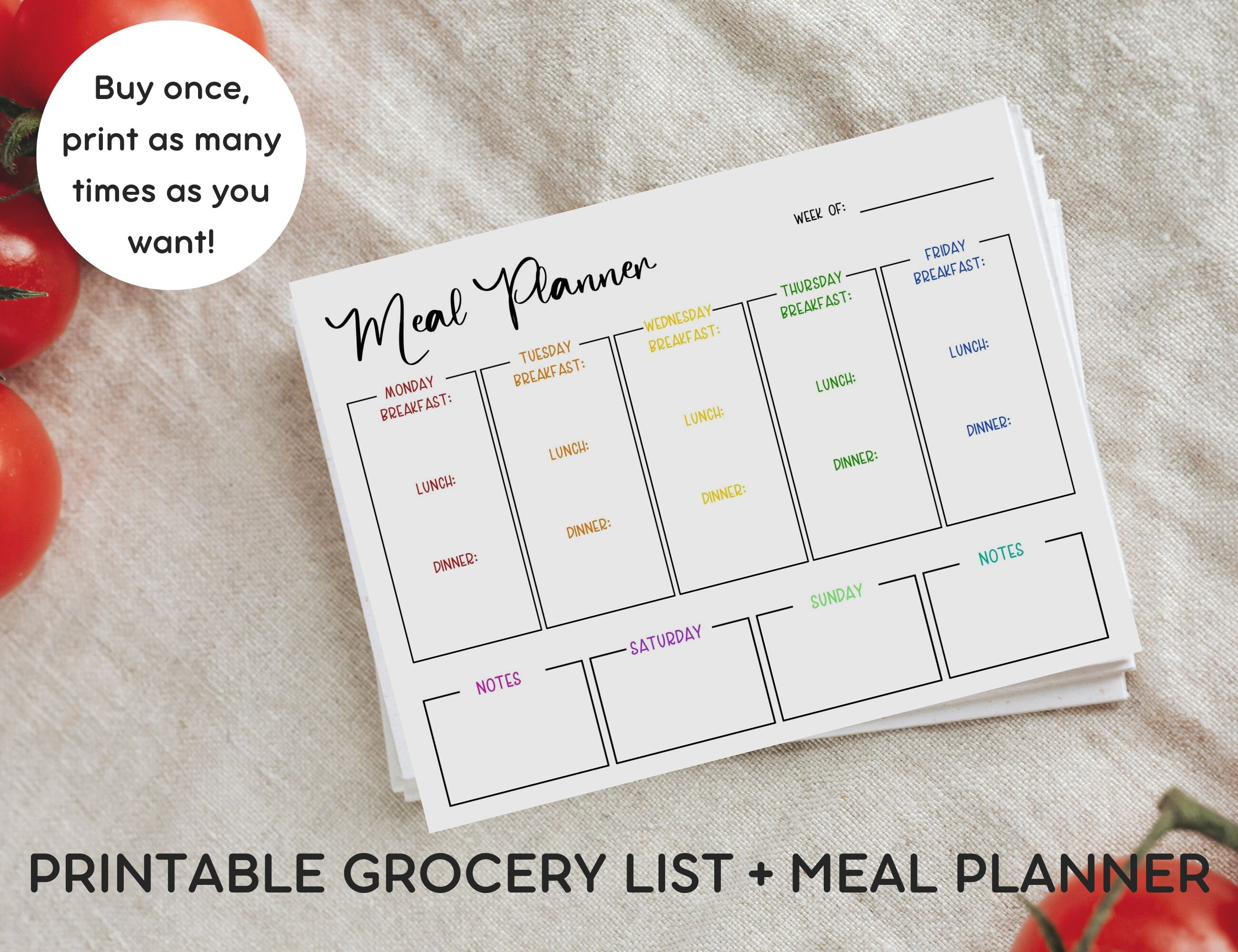 Printable Grocery List and Meal Planner | Minimalist Weekly Meal ...