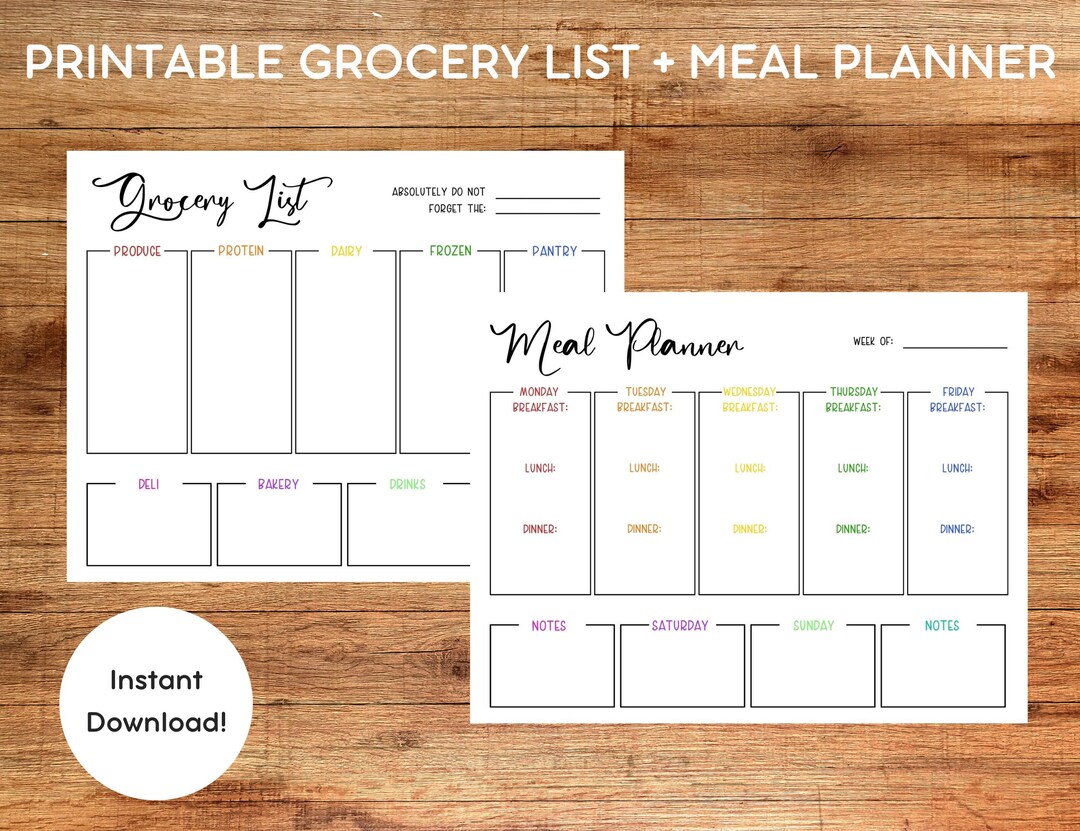 Printable Grocery List and Meal Planner | Minimalist Weekly Meal ...