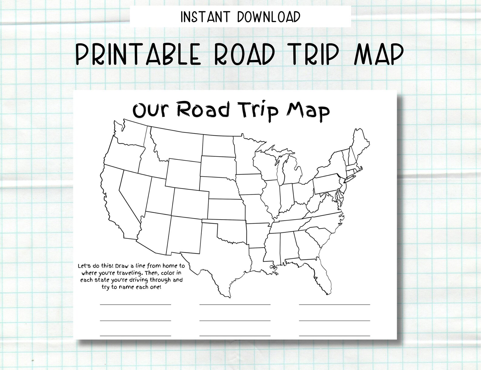 Printable Road Trip Map, Kid's Road Trip Activity, Instant Download ...