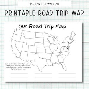 Printable Road Trip Map, Kid's Road Trip Activity, Instant Download Road Trip Worksheet