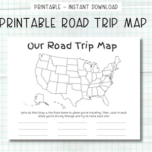 Druckbare Road Trip Karte, Road Trip Aktivität für Kinder, sofortiger Download Road Trip Arbeitsblatt