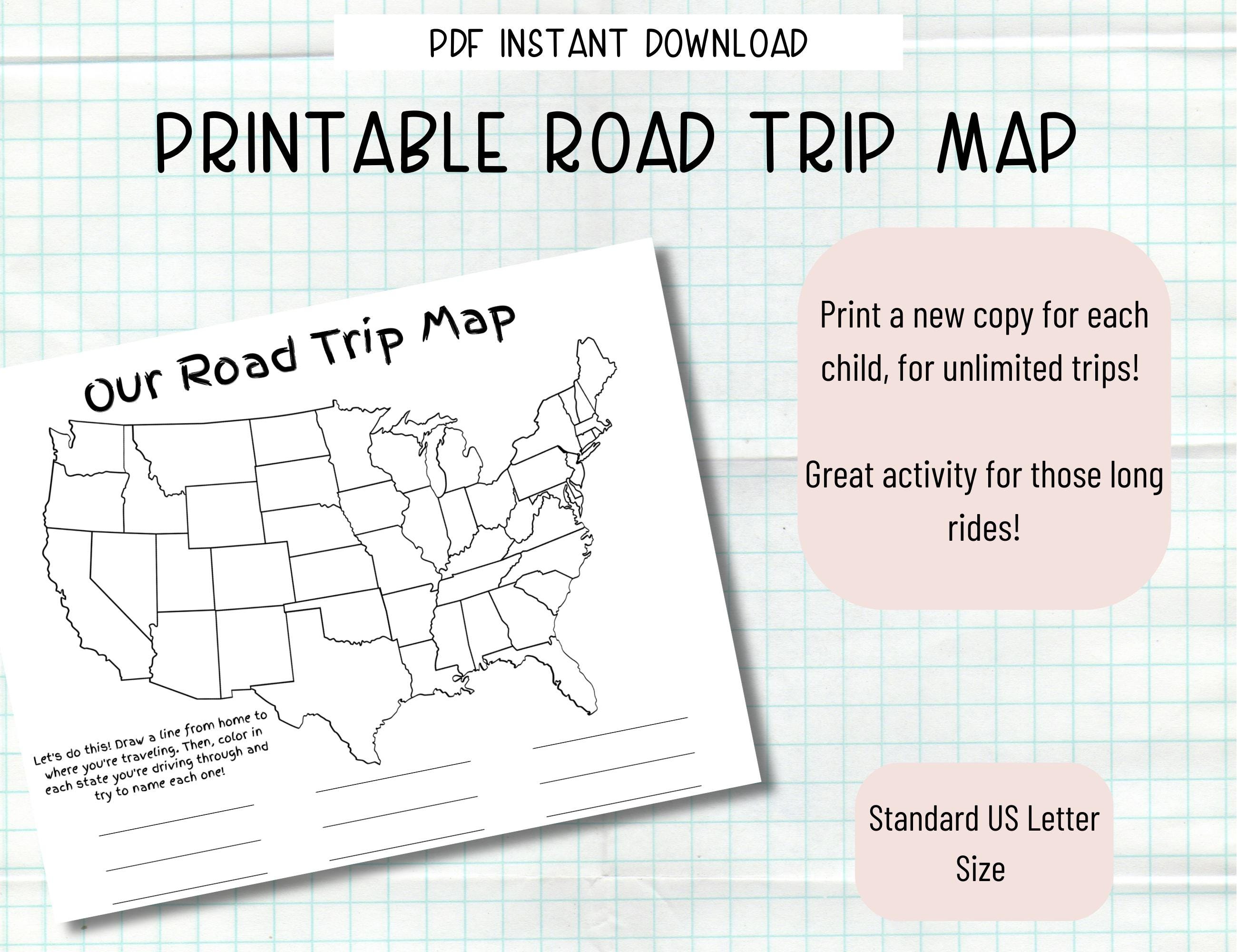 Printable Road Trip Map, Kid's Road Trip Activity, Instant Download ...
