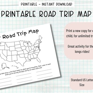 Printable Road Trip Map, Kid's Road Trip Activity, Instant Download Road Trip Worksheet - Etsy