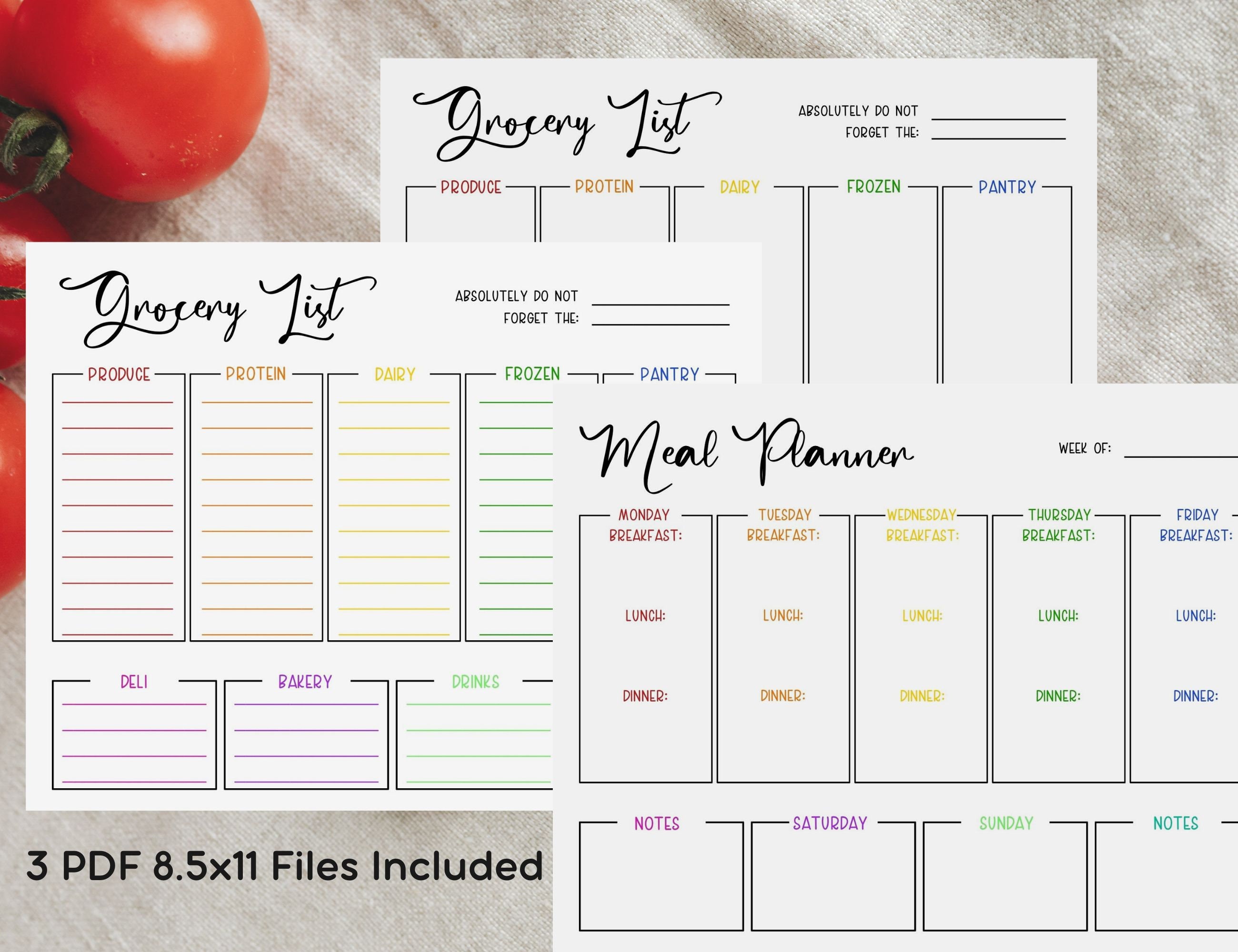 Printable Grocery List and Meal Planner Minimalist Weekly Meal Planner ...