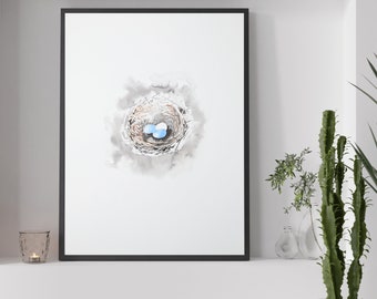 Eggs in a nest, Digital Print, Watercolor, Minimalist, Home Decor, Wall art.