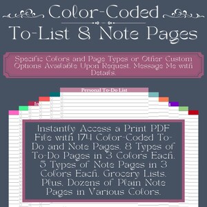 174 páginas imprimibles con código de colores para listas de tareas y notas / Descarga digital