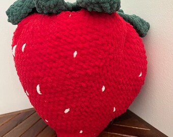 Strawberry crocheted pillow- finished product- handmade