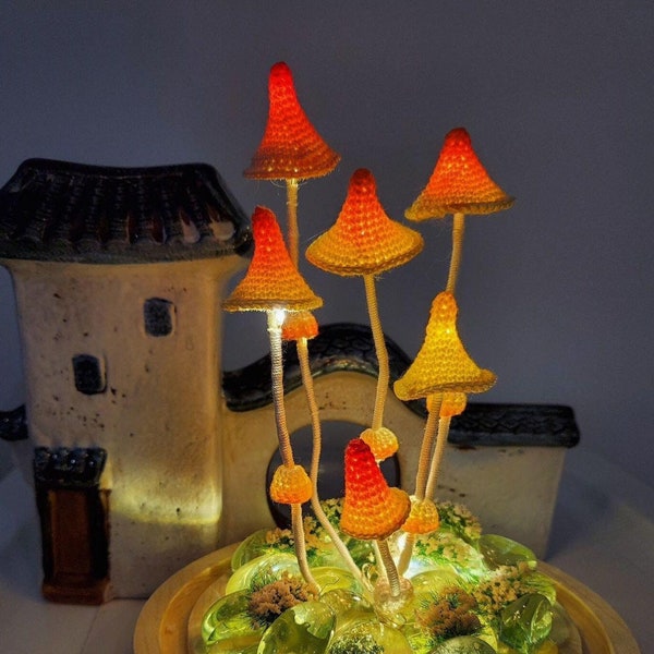 Crochet night lamp/light Mushroom Microcrochet/Home Decoration/Original Handmade/Gifts/Decorative/Crochet