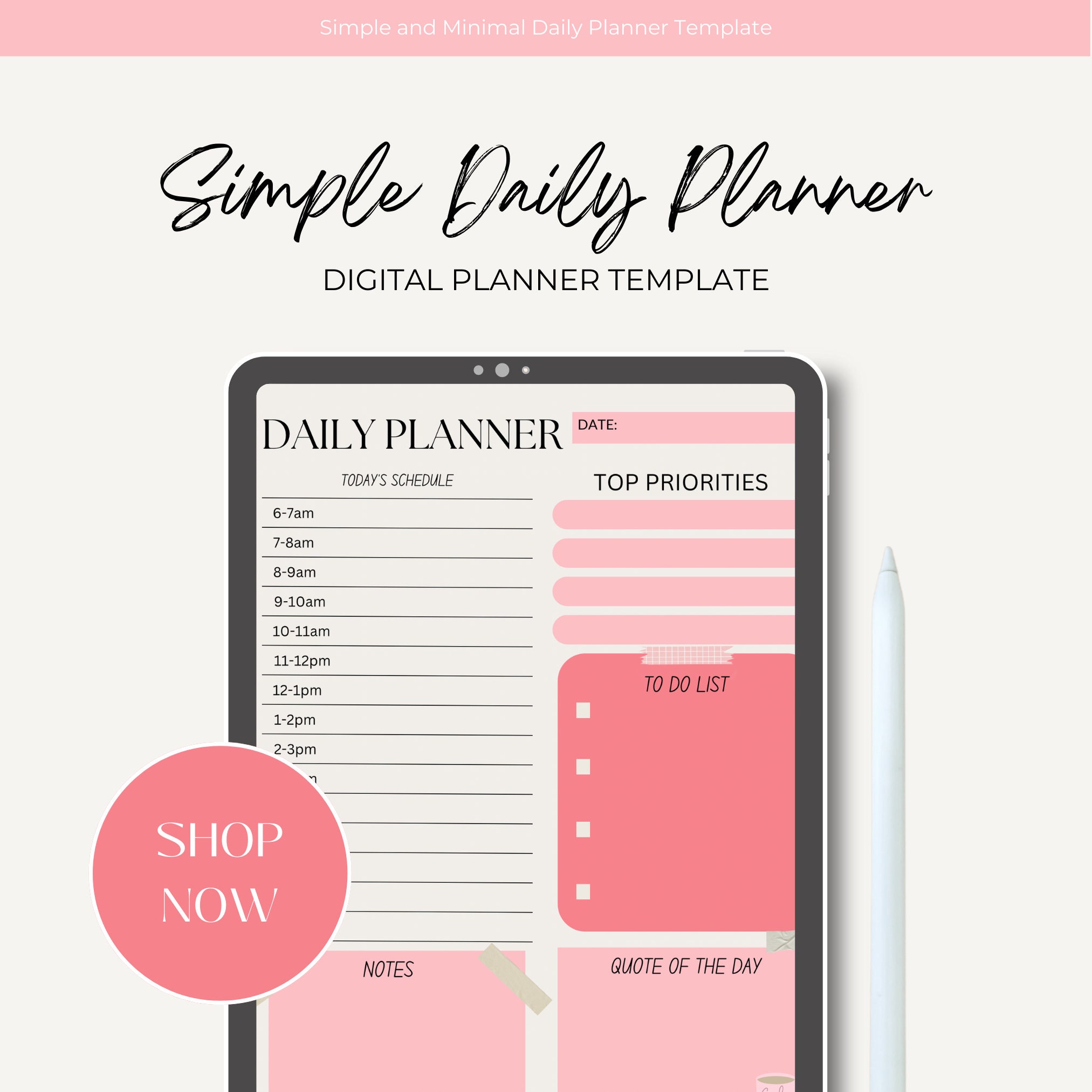 DAILY HOURLY Planner to Do List Template Simple DIGITAL Etsy