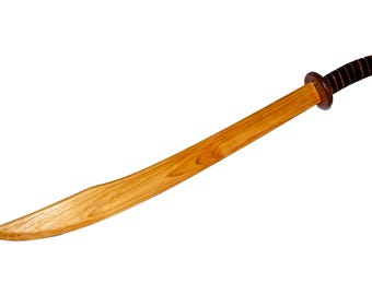 Wooden Tai Chi Saber – Handmade Practice Dao Sword, Willow Leaf Liuyedao, Leather Wrapped Handle