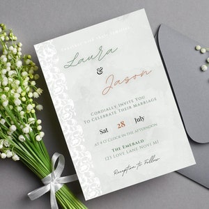 Canva Wedding Invitation Template, Printable Wedding Invitation, Fully Editable Wedding Invitation, Script Wedding Invitation