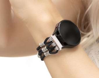 Bracelet perlé Samsung Galaxy Watch 6 bandes /Galaxy Watch 5/Galaxy Watch 4/Watch 5 Pro Bandes de 45 mm, bracelet Boho extensible en nylon de 20 mm pour femmes
