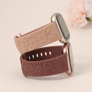 2 Pack Floral Engraved Band for Fitbit Versa 4 Band /Versa 3 Band/Fitbit Sense 2/Sense Band Women, Cute Embossed Silicone Sport Strap