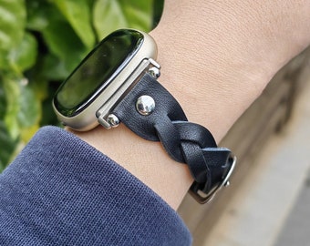 Bandes en cuir tressées pour Fitbit Versa 4 Band/Versa 3 Band/Fitbit Sense 2 Band/Fitbit Sense Bands Femmes, Bracelet bracelet en cuir fin