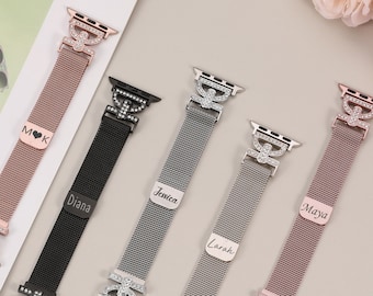Metal Magnetic Bands for Apple Watch Band 38/40/41/42/44/45/49mm Women,Bling Diamond Stainless Steel Mesh Strap for iWatch Ultra Series 10-1